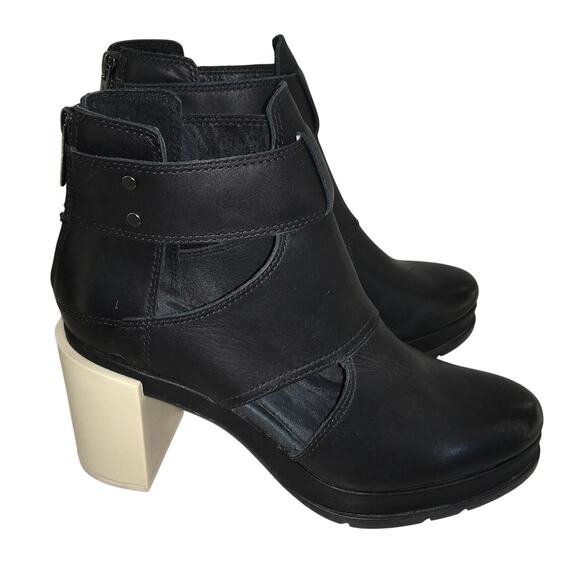 Sorel Margo Cut-out Ankle Boot Bootie Womens 8.5 Black Ivory Leather Block Heel - Picture 1 of 11